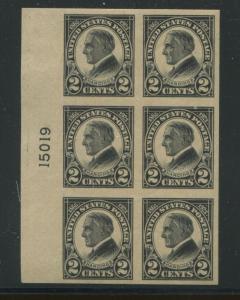 1923 US Stamp #611 2c Mint F/VF LH Imperf Plate Block of 6 Catalogue Value $90