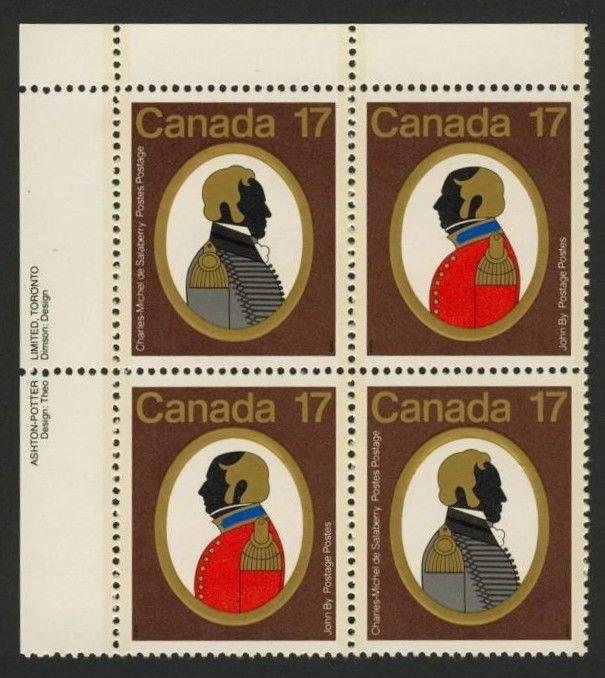Canada 820a TL Plate Block MNH de Salaberry, John By