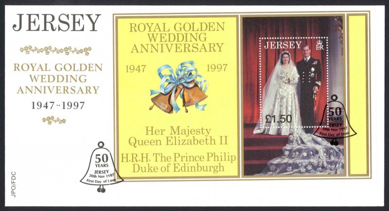 Jersey Sc# 824 FDC Souvenir Sheet 1997 Royal Golden Wedding Anniversary