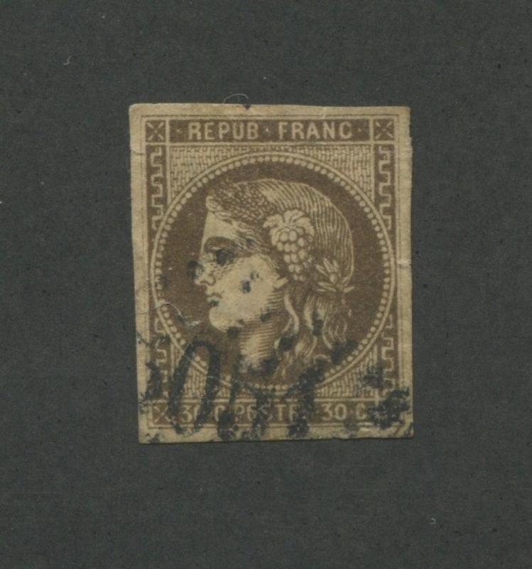 1870 France Postage Stamp #46 Used Very Fine Partial Station Postal Cancel 