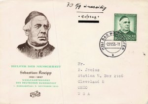 GERMANY  b335, b337 ON REVERSE ON FIRST DAY COVER FDC TO USA