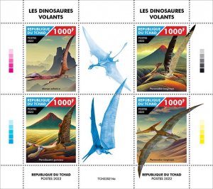 CHAD - 2022 - Flying Dinosaurs - Perf 4v Sheet - Mint Never Hinged