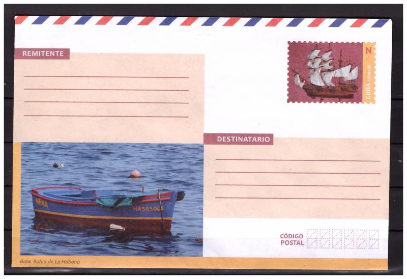 CUBA prestamped envelope 2018 Boat and sail ship