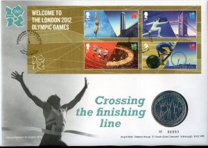 GB Royal Mint Silver Proof coin cover 2012 Crossing the finishing line