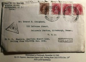 1940 Shikohabad India Censored Cover To Pittsburg Pa USA By SS Express America