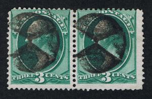 FANCY CANCEL ESTATE SCOTT #213 1887 PAIR WITH DUAL WEDGES IN CIRCLE CORK CANCELS