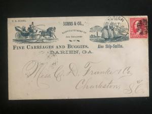 1895 Darien Ga USA Advertising Fine Carriages & Buggies Cover to Charleston Sc