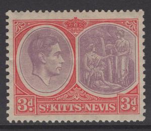 ST.KITTS-NEVIS SG73 1938 3d DULL REDDISH PURPLE & SCARLET MTD MINT