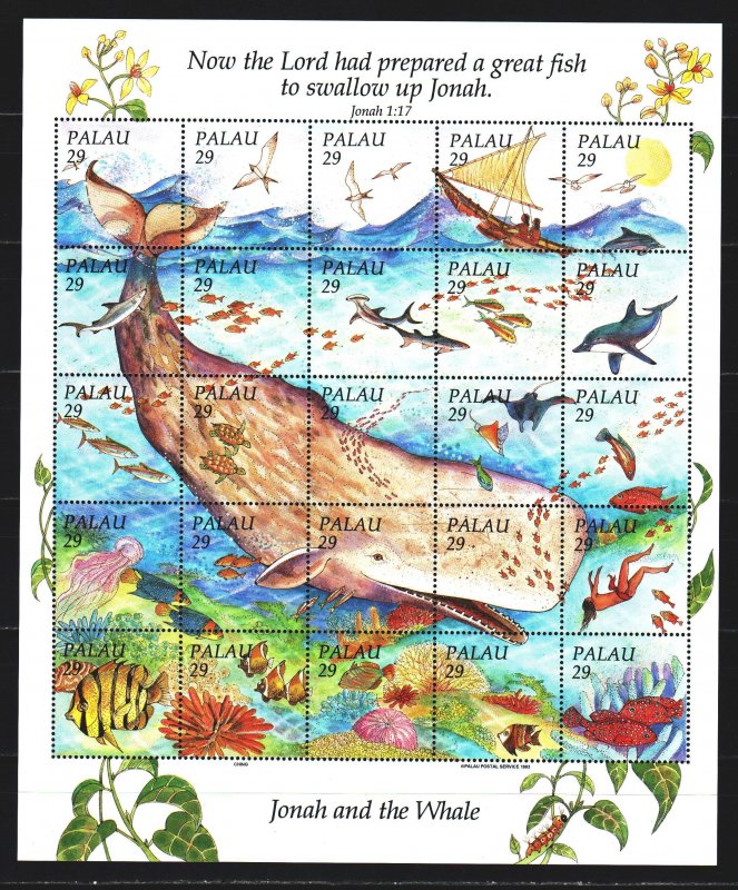 Palau. 1993. ml 661-85. Fauna of the sea, fish, whales, sailboat. MNH.