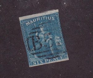 MAURITIUS # 19 6d BLUE BRITANNIS CAT VALUE $75