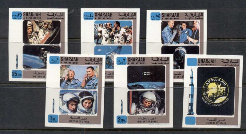 Sharjah 1970 Mi#691-695 History of Space Research (II) IMPERF MUH