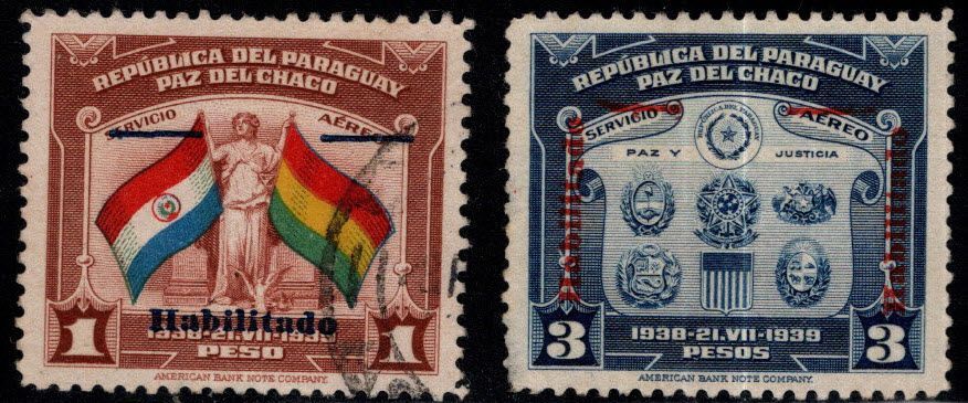 Paraguay Scott 388 389 used overprint short set 2 3 Central