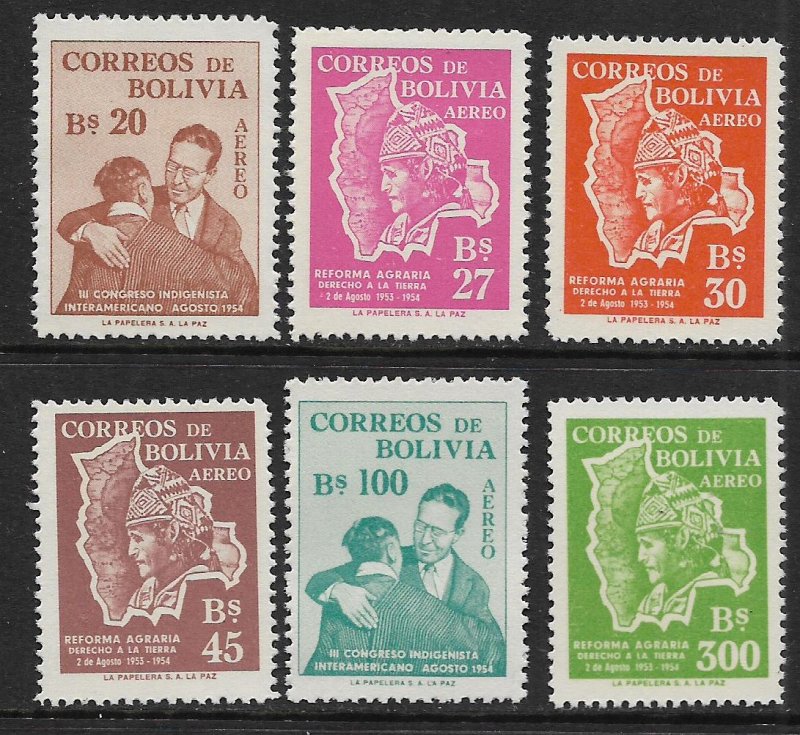 BOLIVIA  C176-C181   MNH  MAP AND PEASANT SET 1954