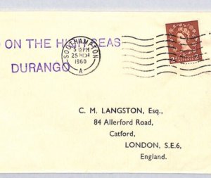 GB QEII PAQUEBOT Cover POSTED ON THE HIGH SEAS *DURANGO* Southampton 1960 YB108