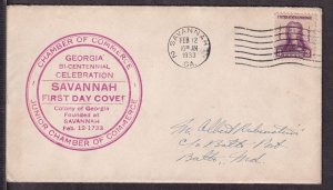 1933 OGLETHORPE Sc 726-4c SAVANNAH Chamber of Commerce 1st cachet (BB