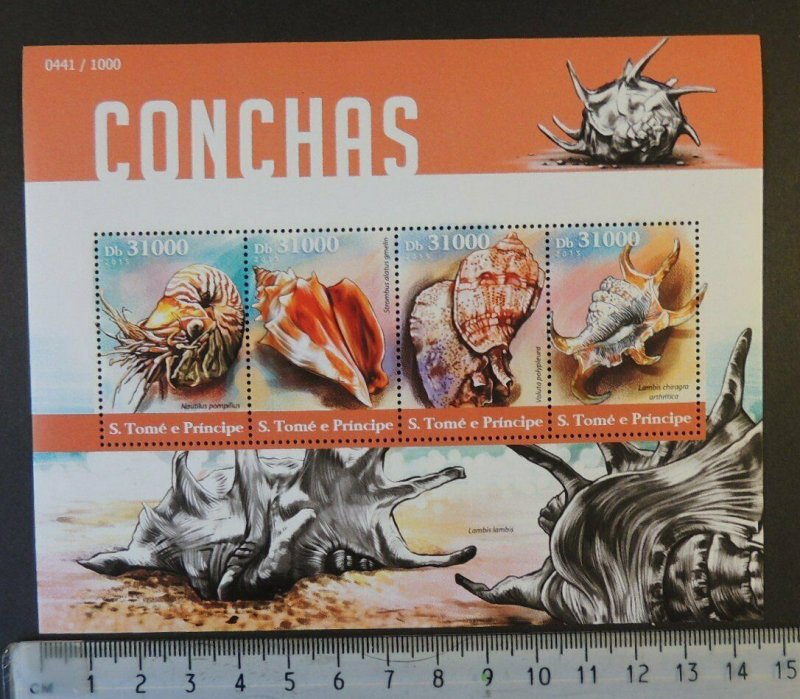 St Thomas 2015 shells marine life m/sheet mnh 