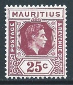 Mauritius #218a NH 25c King George VI - Brown Purple - Chalky Paper