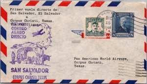 EL SALVADOR 1946 POSTAL HISTORY CACHET FIRST FLIGHT AIRMAIL COVER ADDR TEXAS USA