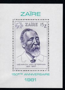 Zaire # 1036, Heinrich von Stephen, UPU founder, Mint NH 1/2 Cat.