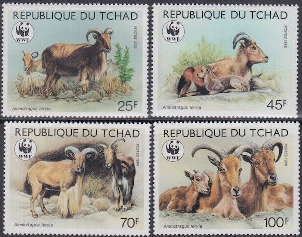 CHAD Sc# 574-7 CPL MNH SET of 4 WOLRD WILDLIFE FUND - BARBARY SHEEP