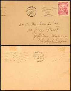 Barbados 1930 1d single franking cover to British Guiana