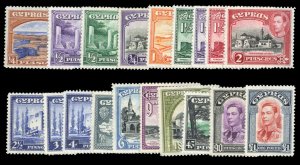 Cyprus #143-155, 164-166 Cat$137.75, 1938-51 George VI, complete set, mostly ...