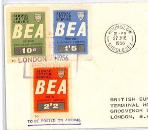 GB Scotland Air Mail Cover BEA Stamps Renfrew Hounslow Middx London 1956 YW59