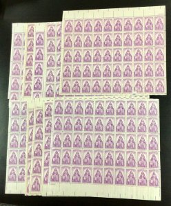 1087    Polio, March of Dime   Lot of 10 sheets  MNH  3 cent sheet of 50  1957