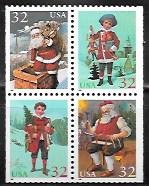 US #3008-11 MNH Booklet Christmas stamps, self-adhesive. Block of 4