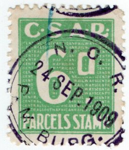 (I.B) Natal Government Railways : CSAR Parcel Stamp 6d