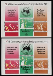 AUSTRALIA 1982 Commonwealth Games M/S set 5 Ausipex 84 overprint. MNH ** Ret $85