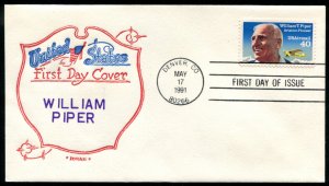 C129 US 40c William Piper Air Mail FDC,   Artopages cachet