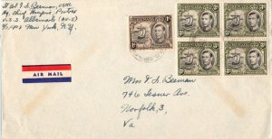 Grenada 1d and 3d (4) KGVI Seal of the Colony c1950 G.P.O. Grenada Airmail to...