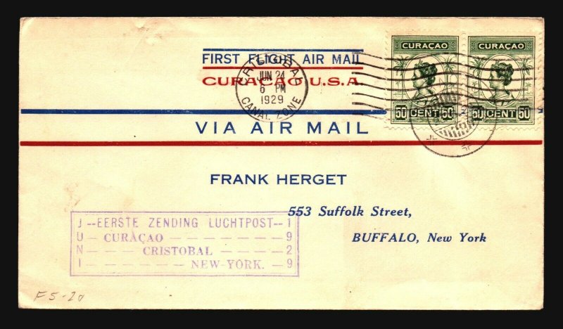 Curacao 1929 First Flight Cover to New York - Z17822