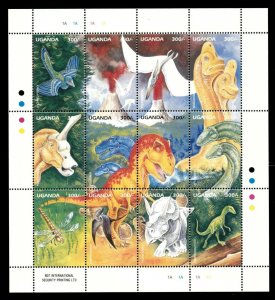 Uganda 1995 - DINOSAURS - Sheet of 12 (Scott #1325)- MNH