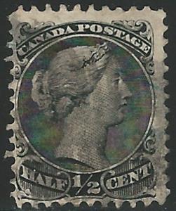 Canada 1865, Scott #21, 1/2c black, used, V.F.