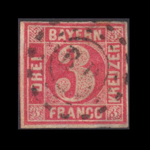 GERMAN STATES BAVARIA 1862 SCOTT # 10. USED. IMPERF.