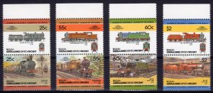 Bequia-St.Vincent Grenadines 1985  LOCOMOTIVES 4th.series (4 pairs) MNH