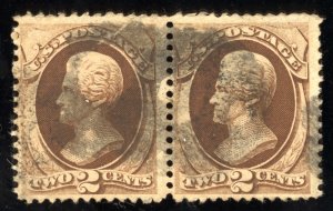 US Scott 157 Used Pair 2c brown  Jefferson, w/ Secret Mark Lot T953 bhmstamps