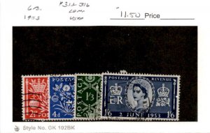 Great Britain, Postage Stamp, #313-316 Used, 1953 Queen Elizabeth (AR)