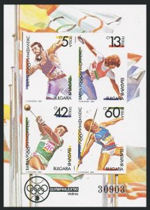 Bulgaria 3565-3268a sheet, MNH. Michel Bl.212. OLYMPHILEX-1990. Discus, Javelin,