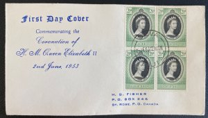 1953 Suva Fiji First Day Cover Queen Elizabeth 2 coronation Stamp Block QE2