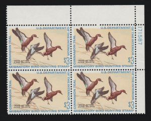 US RW38 1971 $3 Duck Stamp Mint UR Plate #171587 Block of 4 XF OG NH SCV $180