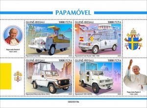 GUINEA BISSAU - 2023 - Popemobiles - Perf 4v Sheet - Mint Never Hinged