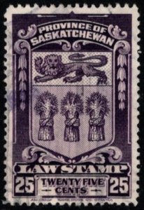 1938 Canada Revenue 25 Cents Saskatchewan Law Stamp Used