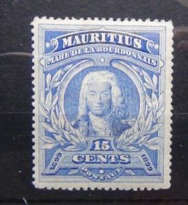 Mauritius 1899 15c Ultramarine Birth Centenary of La Bourbonnais MM SG136