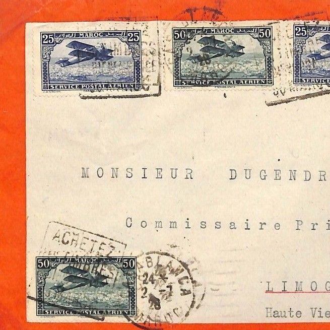 MOROCCO Casablanca Air Mail Red Border Cover 1928 France Cols Album Page AG115