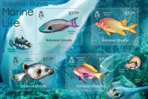 Solomon Islands - Island Marine Life on Stamps - 4 Stamp Sheet 19M-102