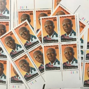 2402   A. Philip Randolph, Black Heritage   25 MNH 25¢ plate blocks  Issued 1989