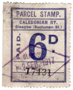 (I.B) Caledonian Railway : Parcel Stamp 6d (Glasgow)